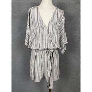 Cupshe Women's Striped Romper Belted V-Neck Sleeves Multicolor Size Large NWT's